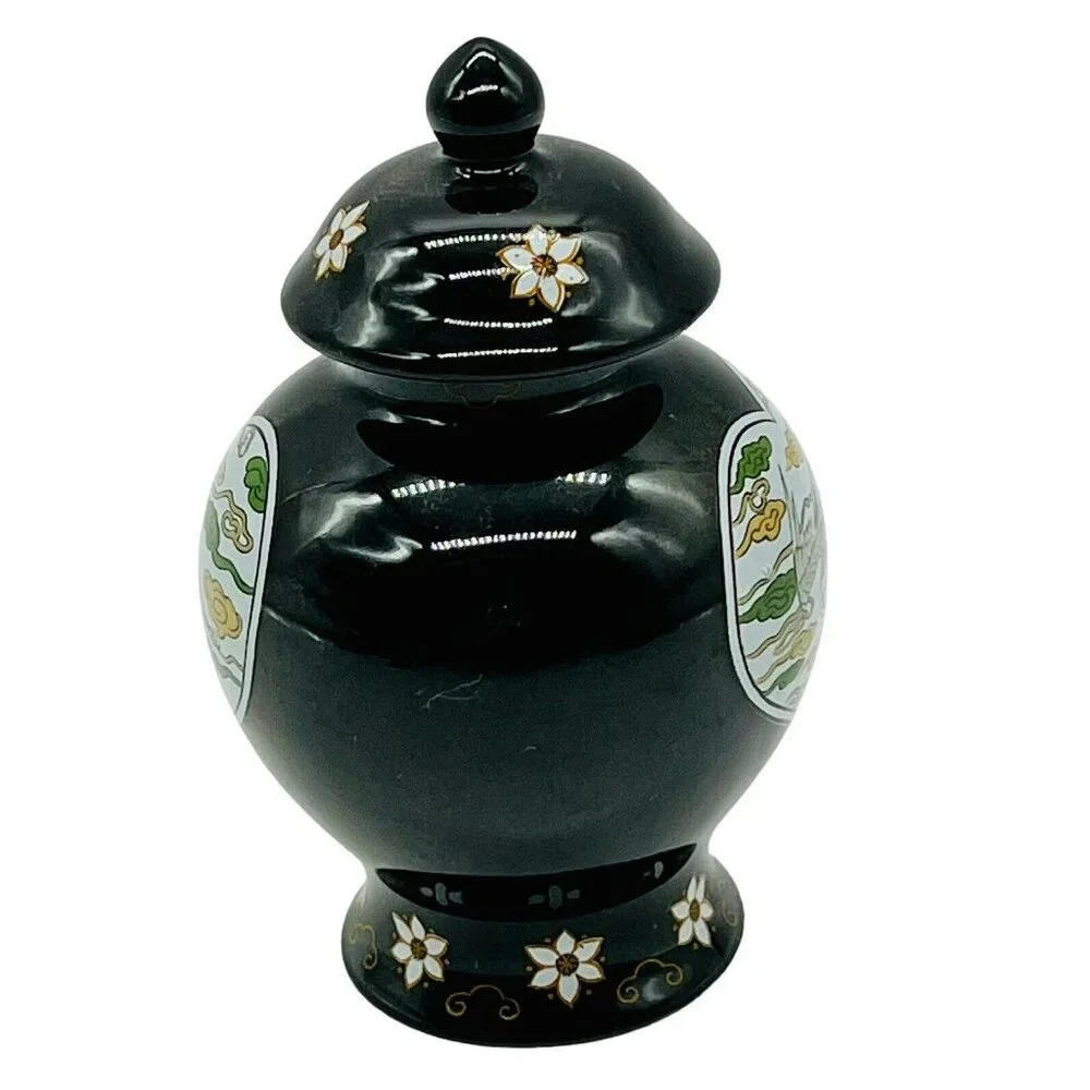 Franklin Mint Black Heart Crane Mini Imperial Collection Dynasty Jar 1980‎ Japan